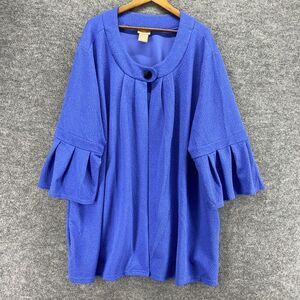 Soft Focus Jacket Women 5X Plus Blue One Button Round Neck 3/4 Sleeve Casual